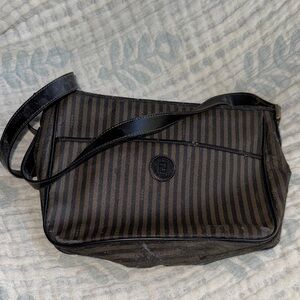 Fendi Black and Brown Striped Crossbody Bag